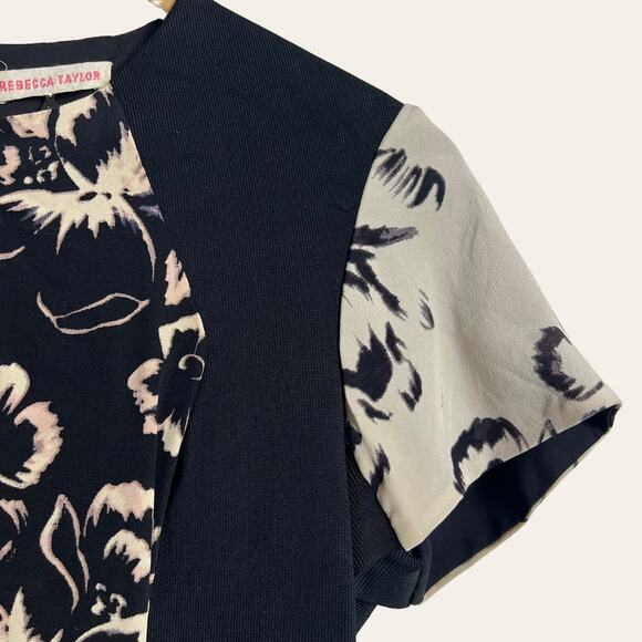 Rebecca Taylor Runway Artisanal Floral Print Blocked A-Line Silk Dress Size 6 - Picture 2 of 8